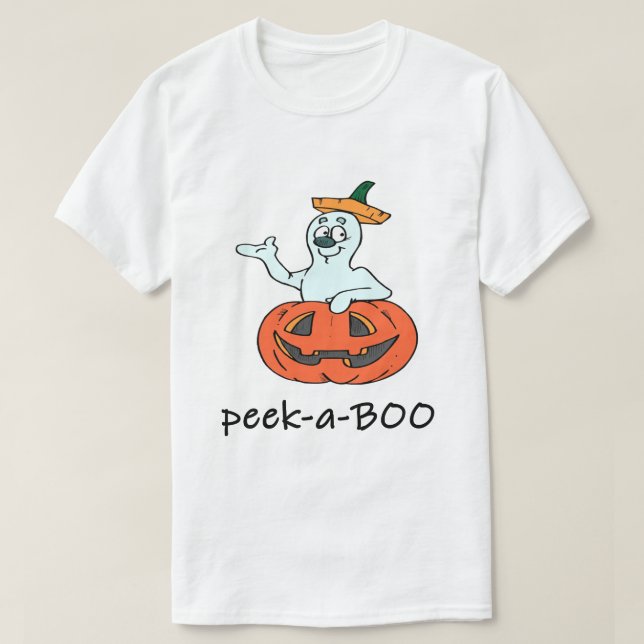 Cute Halloween Ghost Jack O Lantern Peek A Boo T-Shirt (Design Front)