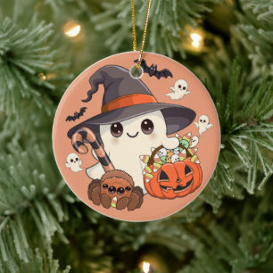 Cute Halloween Ghost Kawaii Style Ceramic Tree Decoration