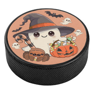 Cute Halloween Ghost Kawaii Style Hockey Puck