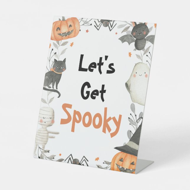 Cute Halloween Ghost Let's Get Spooky Party Sign (Front)