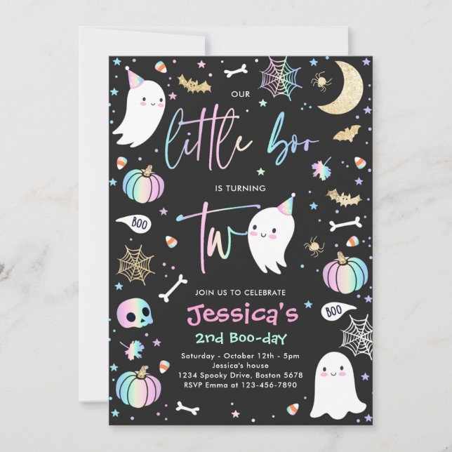 Cute Halloween Ghost Little Boo 2nd Birthday Party Invitation (Front)