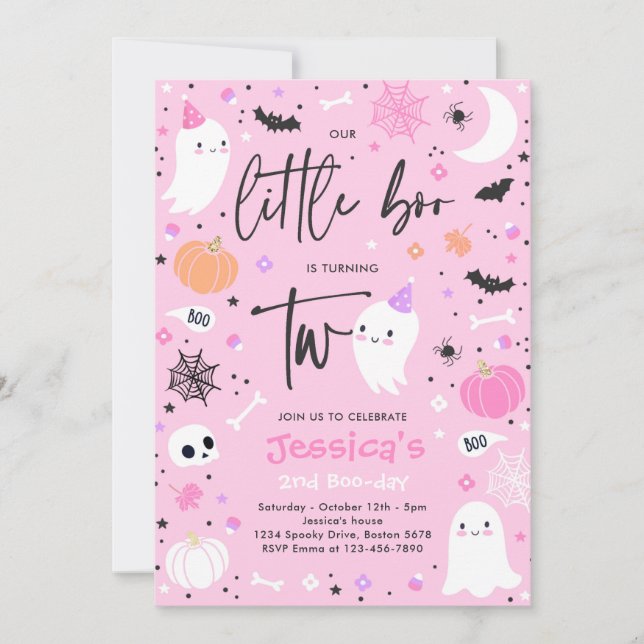 Cute Halloween Ghost Little Boo 2nd Birthday Party Invitation (Front)