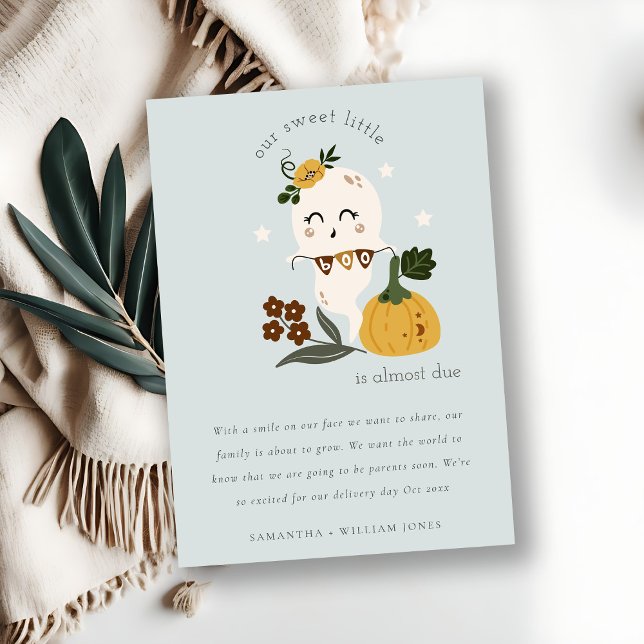 Cute Halloween Ghost Little Boo Baby Announcement (Creator Uploaded)