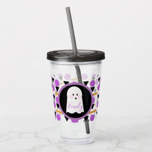 Cute Halloween Ghost Monogrammed Name Acrylic Tumbler
