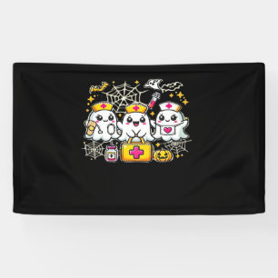 Cute Halloween Ghost Nurse Trio with Medical Kit a Banner