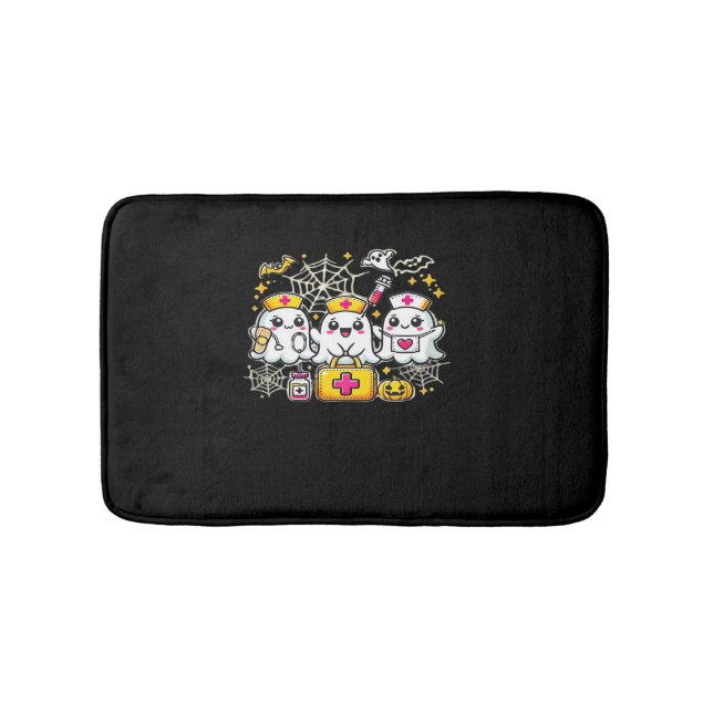Cute Halloween Ghost Nurse Trio with Medical Kit a Bath Mat (Front)