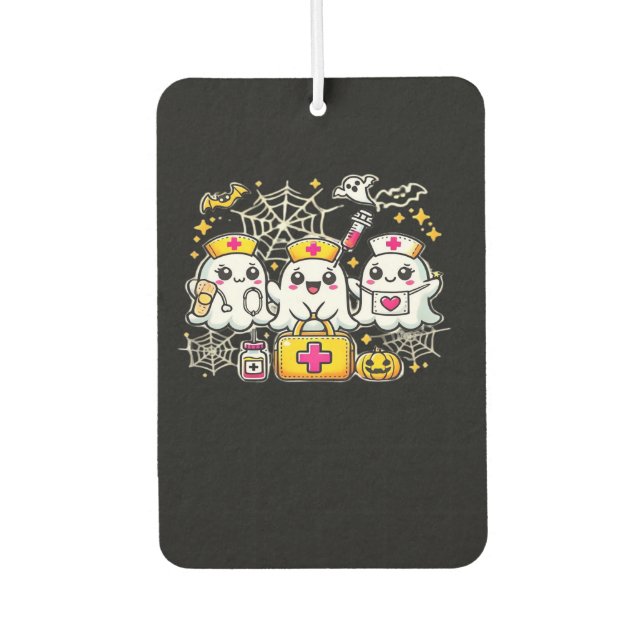 Cute Halloween Ghost Nurse Trio with Medical Kit a Car Air Freshener (Front)