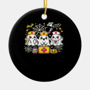 Cute Halloween Ghost Nurse Trio with Medical Kit a Ceramic Tree Decoration