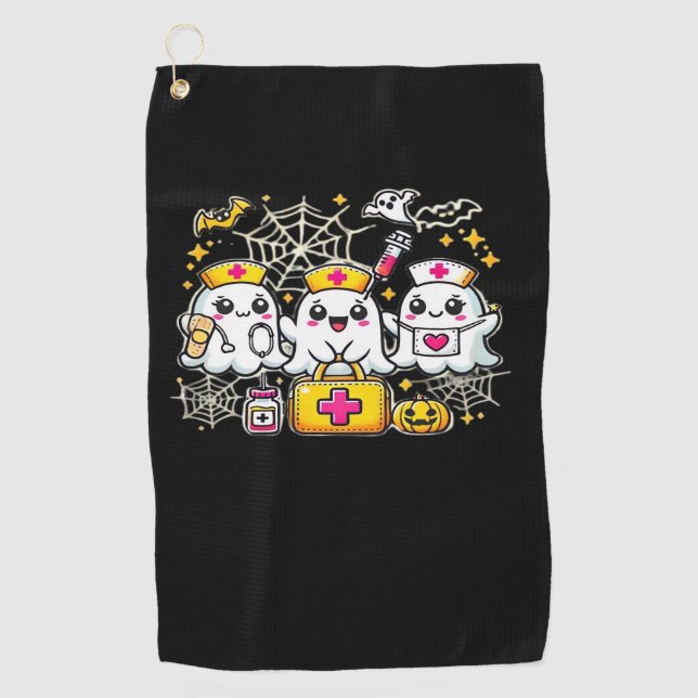 Cute Halloween Ghost Nurse Trio with Medical Kit a Golf Towel (Front)
