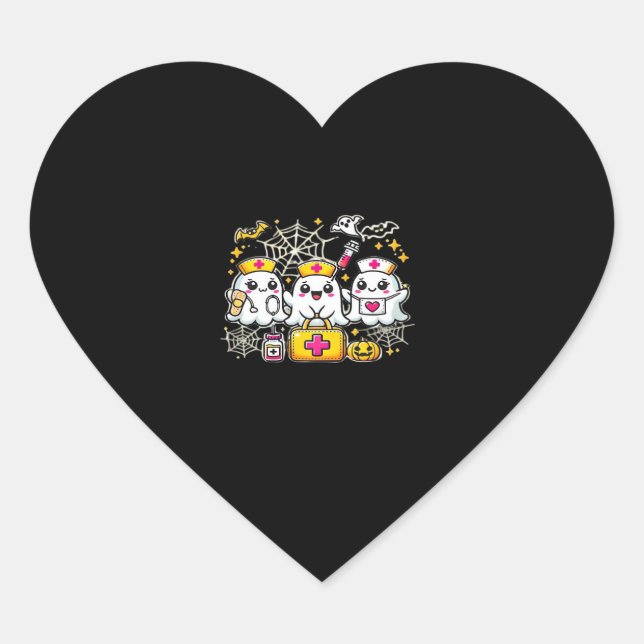 Cute Halloween Ghost Nurse Trio with Medical Kit a Heart Sticker (Front)