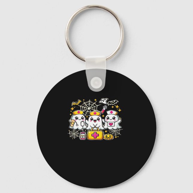 Cute Halloween Ghost Nurse Trio with Medical Kit a Key Ring (Front)