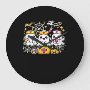 Cute Halloween Ghost Nurse Trio with Medical Kit a Large Clock