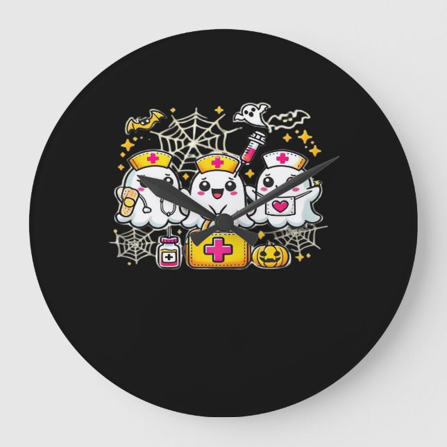 Cute Halloween Ghost Nurse Trio with Medical Kit a Large Clock (Front)