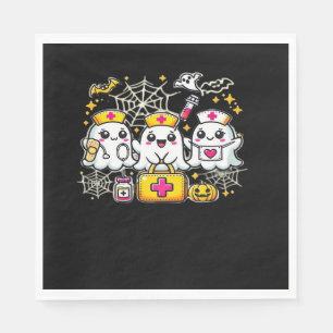 Cute Halloween Ghost Nurse Trio with Medical Kit a Napkin