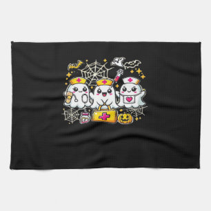 Cute Halloween Ghost Nurse Trio with Medical Kit a Tea Towel