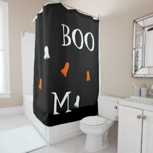 Cute Halloween Ghost Orange Black Personalised Shower Curtain