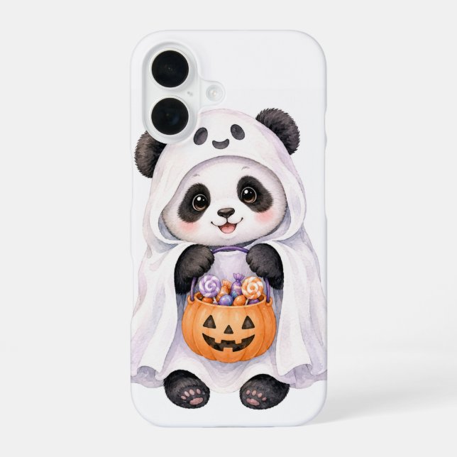 Cute Halloween Ghost Panda Pumpkin Candy iPhone 16 Case (Back)