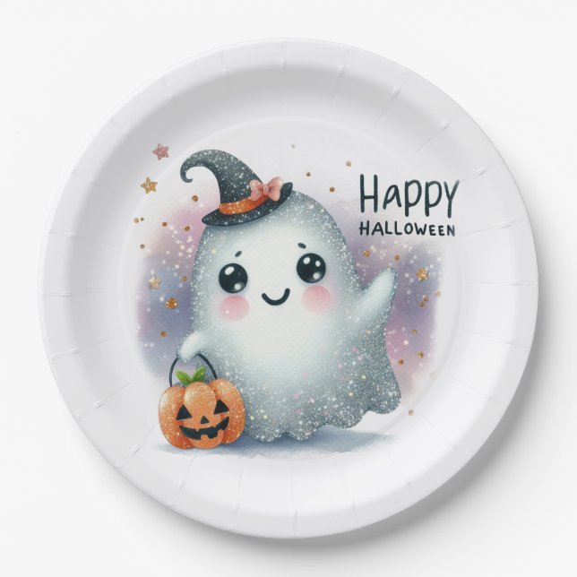 Cute Halloween Ghost Paper Plate (Front)