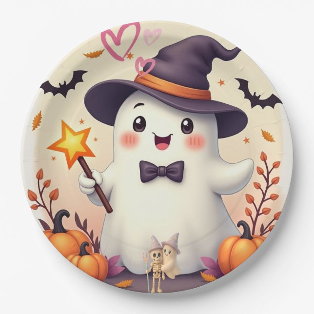 Cute Halloween Ghost Paper Plate – Witch (Front)