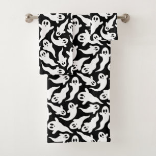 Cute Halloween Ghost Pattern Black and White Bath Towel Set