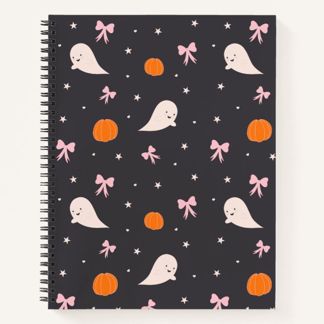 Cute Halloween Ghost Pattern Notebook | Black (Front)