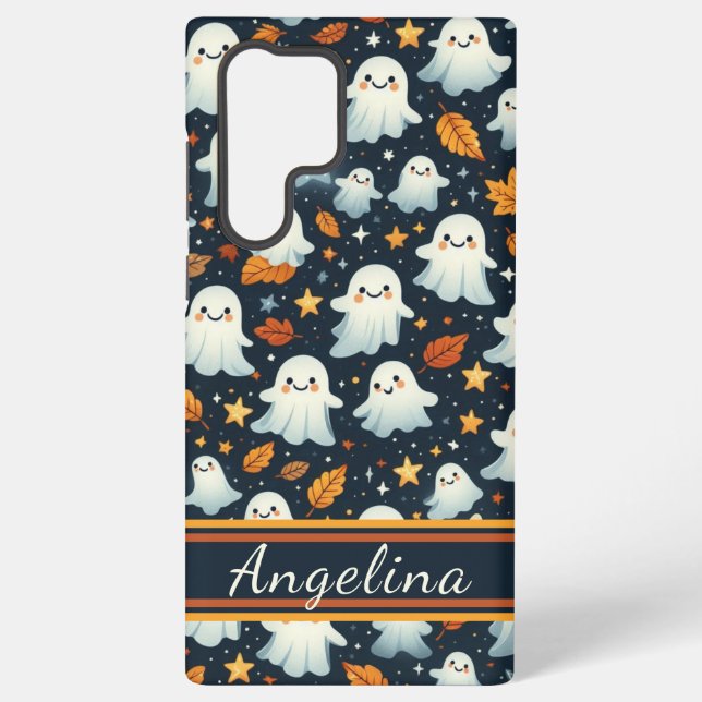 Cute Halloween Ghost Pattern Samsung Galaxy S22 Ultra Case (Back)