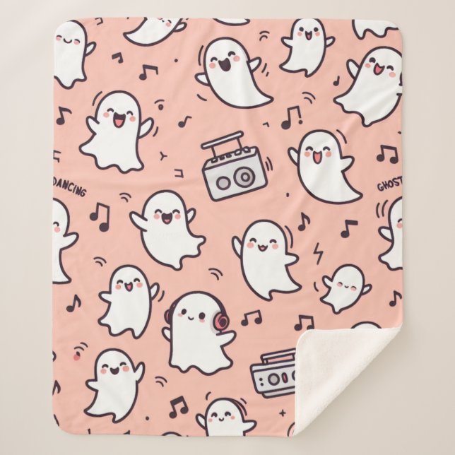Cute Halloween Ghost Pattern Sherpa Blanket (Front)