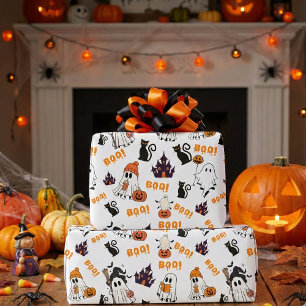 Cute Halloween Ghost Pattern – Spooky Black Cats Wrapping Paper