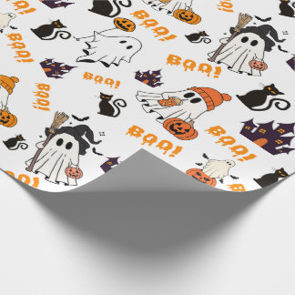 Cute Halloween Ghost Pattern – Spooky Black Cats Wrapping Paper
