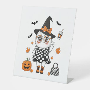 Cute Halloween Ghost Pedestal Sign