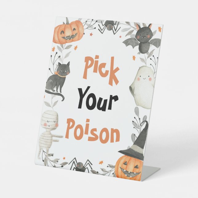 Cute Halloween Ghost Pick Your Poison Drinks Sign (Front)