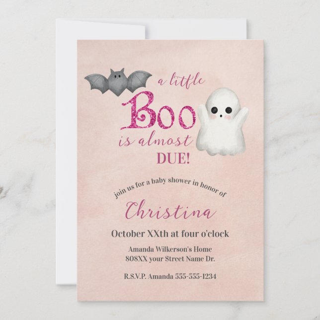 Cute Halloween Ghost Pink Girl Baby Shower Invitation (Front)