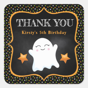 Cute Halloween Ghost & Polka Dots Birthday Square Sticker