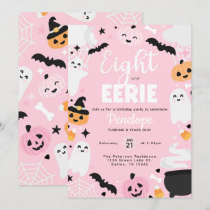 Cute Halloween Ghost Pumpkin 8th Birthday Party Invitation