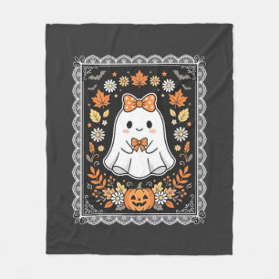 Cute Halloween Ghost Pumpkin Floral T-Shirt Design Fleece Blanket