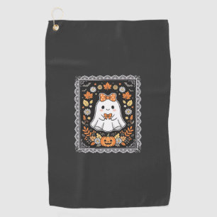 Cute Halloween Ghost Pumpkin Floral T-Shirt Design Golf Towel