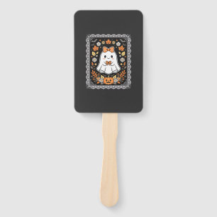 Cute Halloween Ghost Pumpkin Floral T-Shirt Design Hand Fan