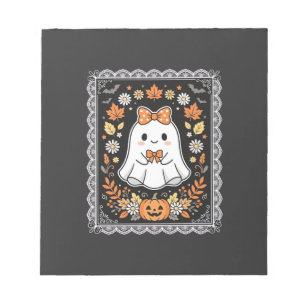 Cute Halloween Ghost Pumpkin Floral T-Shirt Design Notepad