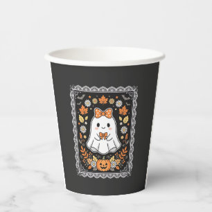 Cute Halloween Ghost Pumpkin Floral T-Shirt Design Paper Cups