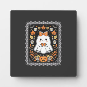Cute Halloween Ghost Pumpkin Floral T-Shirt Design Plaque