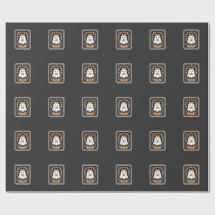 Cute Halloween Ghost Pumpkin Floral T-Shirt Design Wrapping Paper