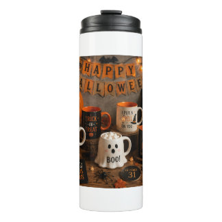 Cute Halloween Ghost & Pumpkin Frosted Glass Candl Thermal Tumbler