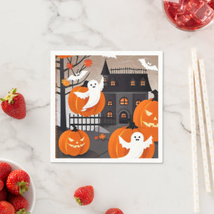 Cute Halloween Ghost & Pumpkin Party Decor Napkin