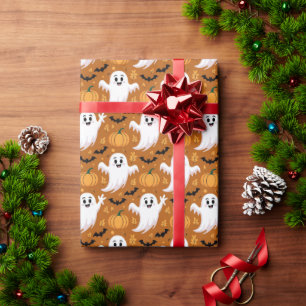 Cute Halloween Ghost Pumpkin Pattern Wrapping Paper