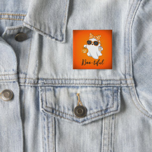 Cute Halloween Ghost Pumpkin Spice Personalised 15 Cm Square Badge