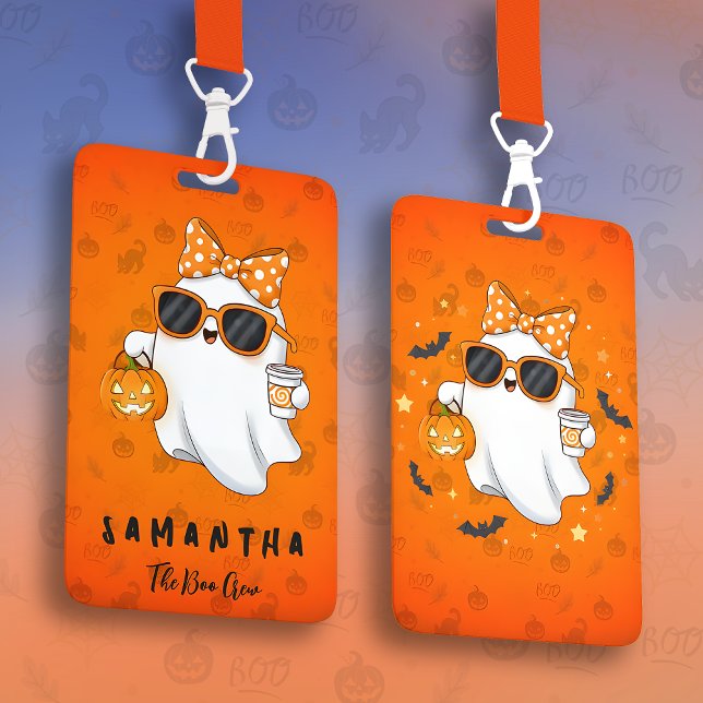 Cute Halloween Ghost Pumpkin Spice Personalised ID Badge (Creator Uploaded)