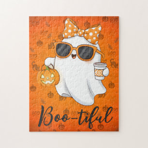 Cute Halloween Ghost Pumpkin Spice Personalised Jigsaw Puzzle