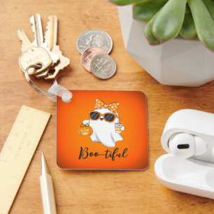 Cute Halloween Ghost Pumpkin Spice Personalised Key Ring