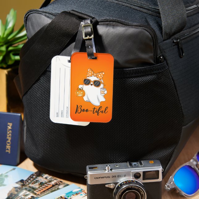 Cute Halloween Ghost Pumpkin Spice Personalised Luggage Tag (Front & Back)