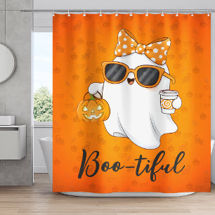 Cute Halloween Ghost Pumpkin Spice Personalised Shower Curtain